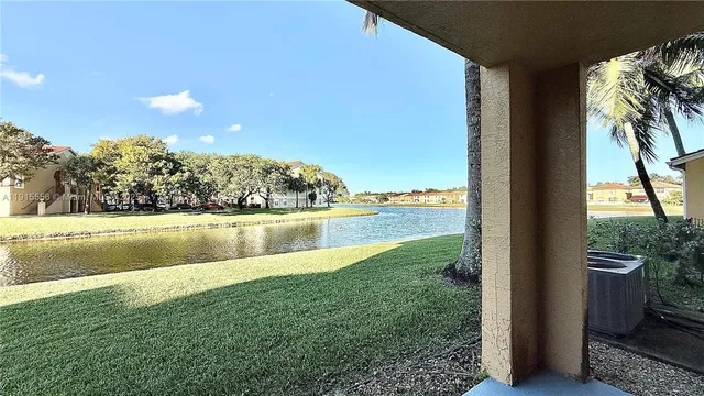 a view of yard from a balcony