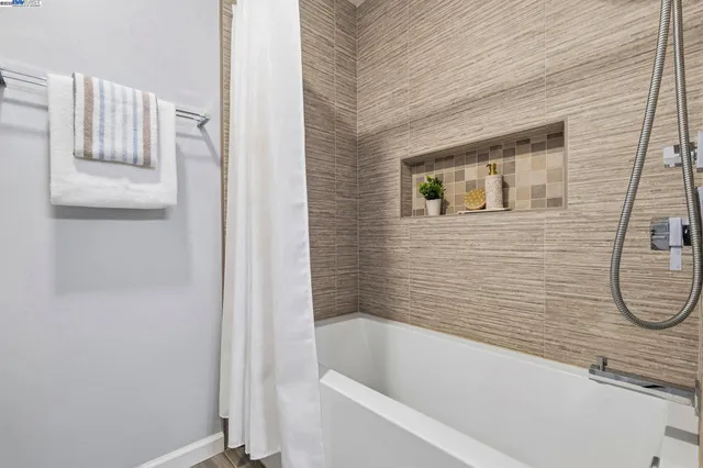 a bathroom with a bathtub