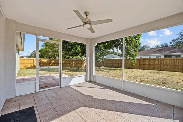 a view of a porch with a tv