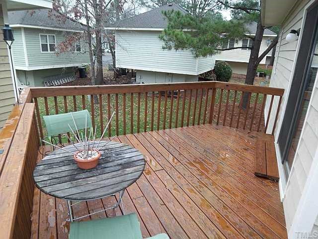 3320 Mill Run Raleigh, NC 27612 - Photo 9 of 10 a balcony with wooden floor table and chairs