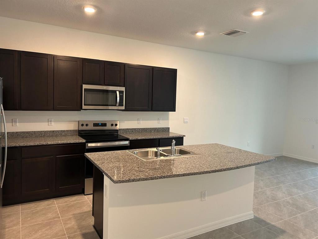 16620 Grotto Steam Place Wimauma, FL 33598 - Photo 6 of 19 a kitchen with granite countertop a sink and a stove top oven with wooden floor