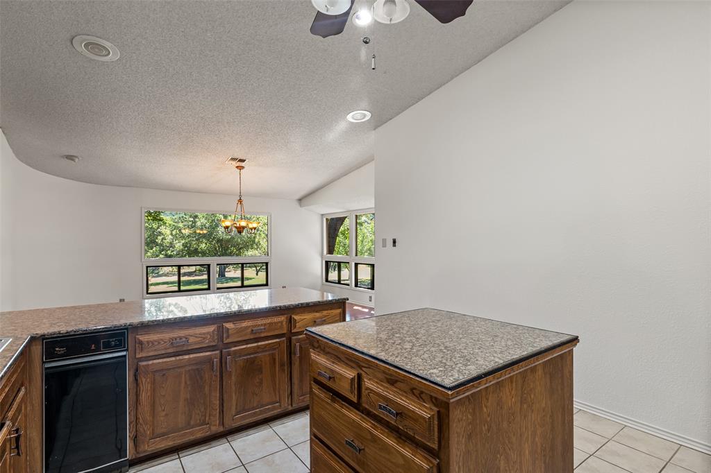 7508 Ravenswood Road Granbury, TX 76049 - Photo 19 of 40 a kitchen with a stove and a chandelier fan