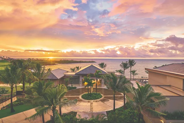 a view of a city with lawn chairs