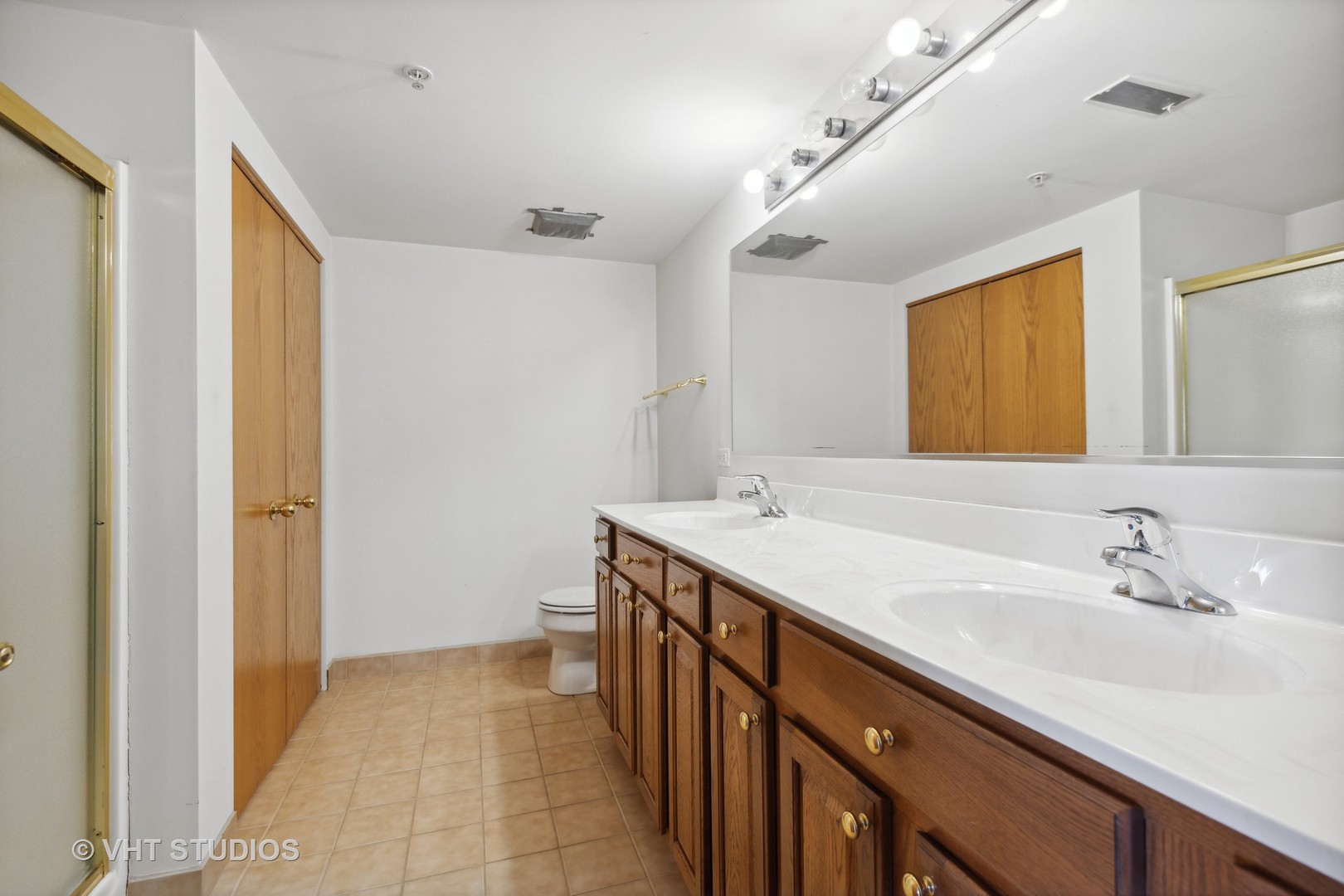 201 West Brush Hill Road, Unit 102 Elmhurst, IL 60126 - Photo 13 of 18 a spacious bathroom with a double vanity sink and a mirror