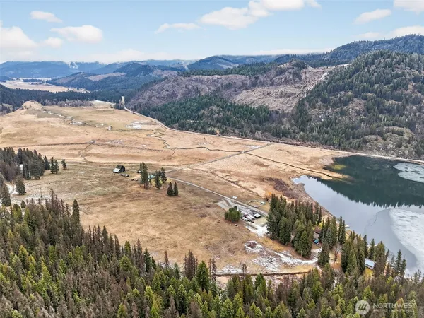 a view of a lake with a mountain in the background