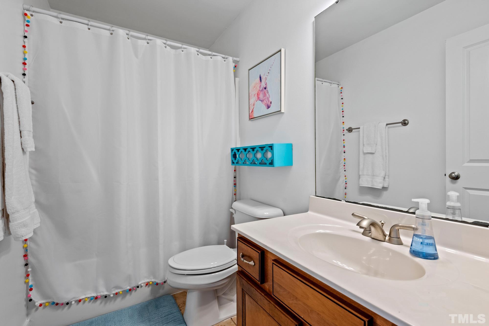 4413 All Points View Way Raleigh, NC 27614 - Photo 29 of 51 a bathroom with a sink a toilet and a mirror