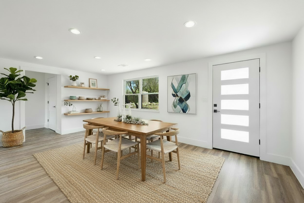 11151 Highway 71 Spicewood, TX 78669 - Photo 3 of 38 First Residence -Dining space with recessed lighting and light wood-style floors. *Photo has been virtually staged.
