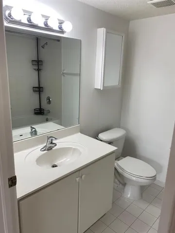 a bathroom with a sink toilet and mirror