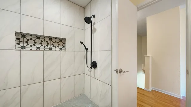 a bathroom with a shower