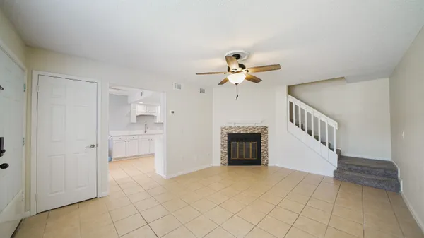 a view of a livingroom with a fireplace