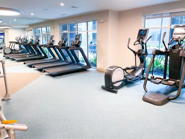 a view of a room with gym equipment