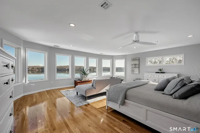 a view of a room that has a window in it