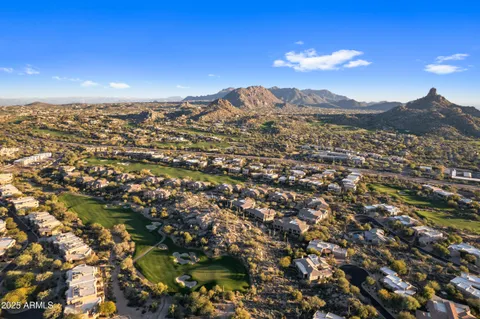 a view of a golf course with a garden