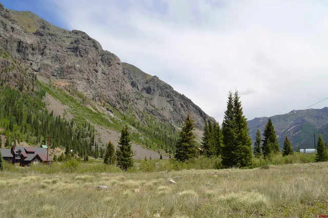 a view of a yard with mountain