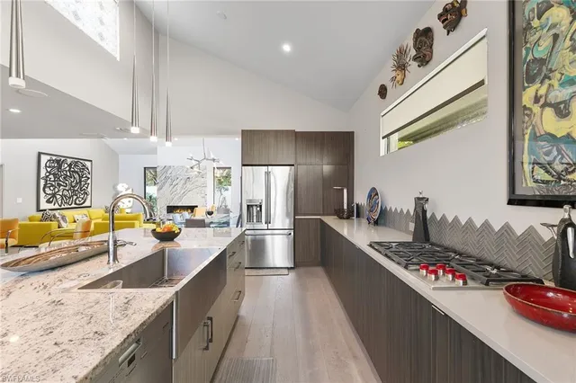 a large kitchen with a lot of counter space