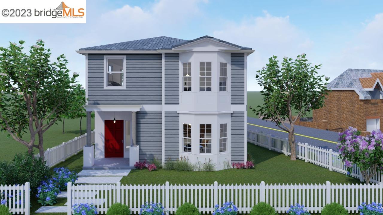 a view of a house with a small yard and plants