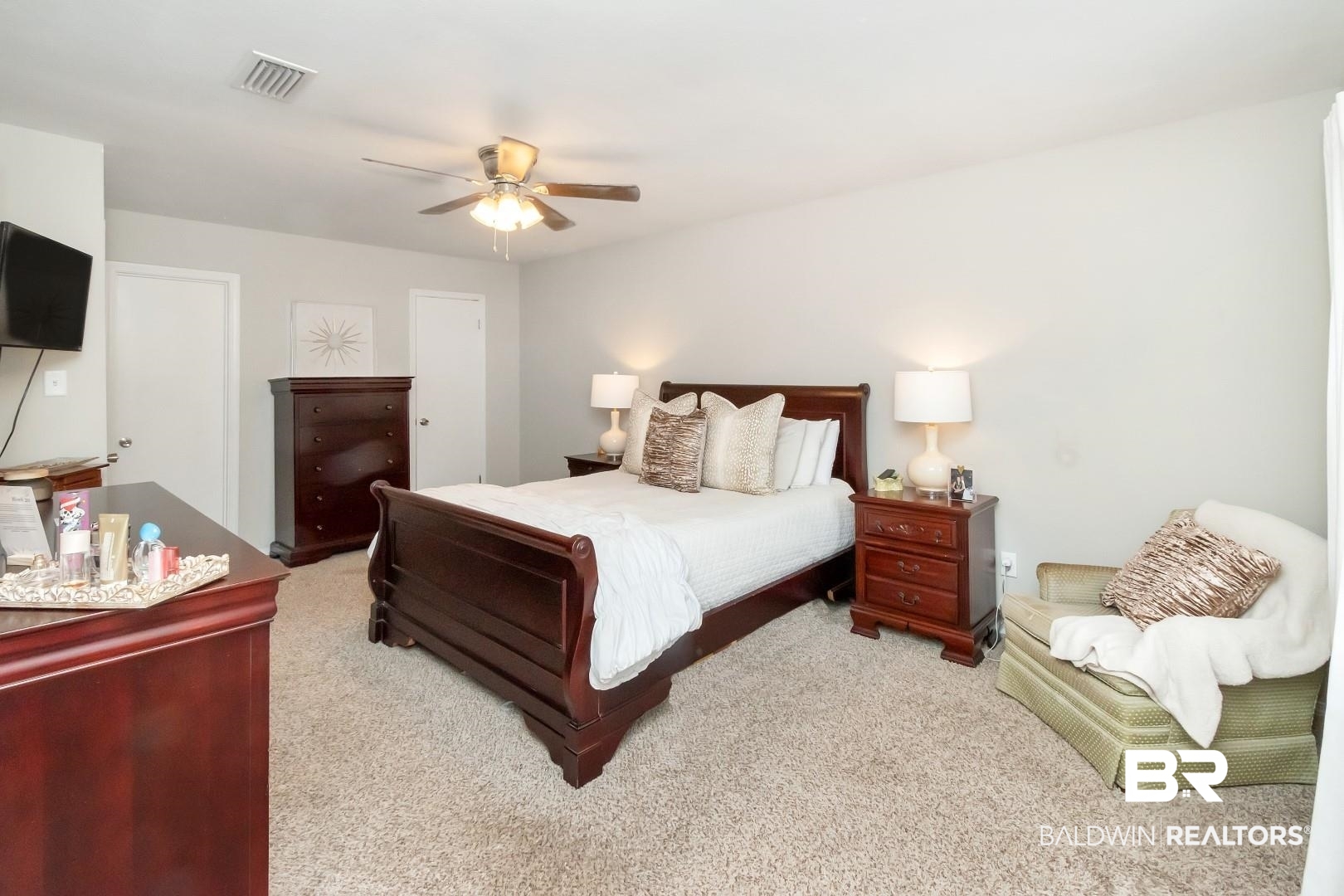 110 Du Rhu Drive, Unit C Mobile, AL 36608 - Photo 12 of 14 Carpeted bedroom with ceiling fan