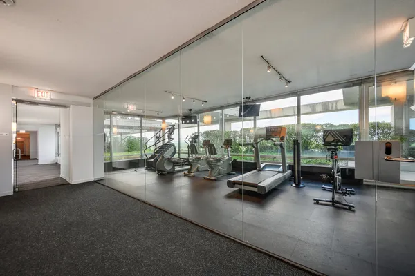 a view of a room with gym equipment