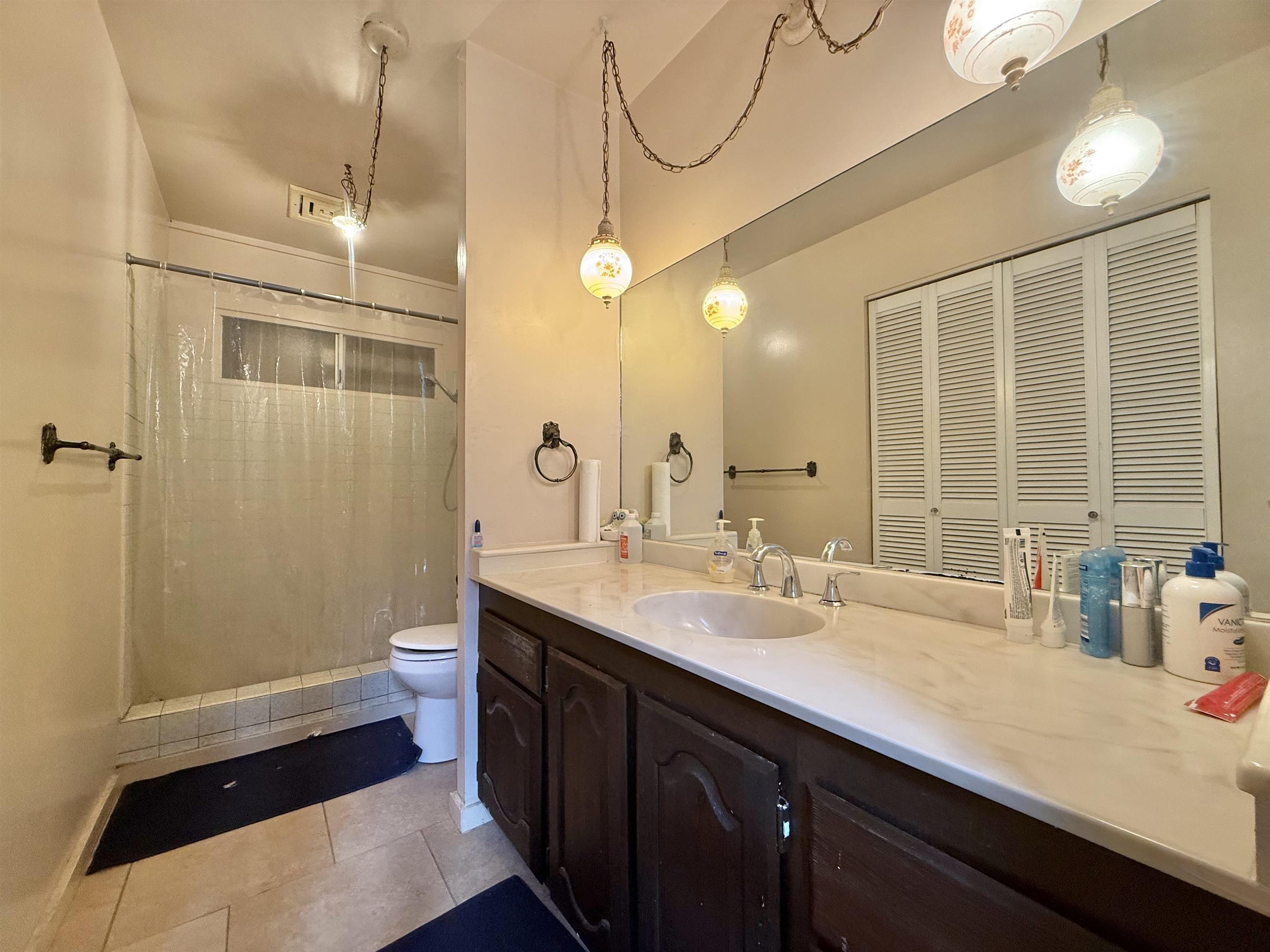 1630 Kauhikoa Road Haiku, HI 96708 - Photo 17 of 48 a bathroom with a double vanity sink a toilet and a shower