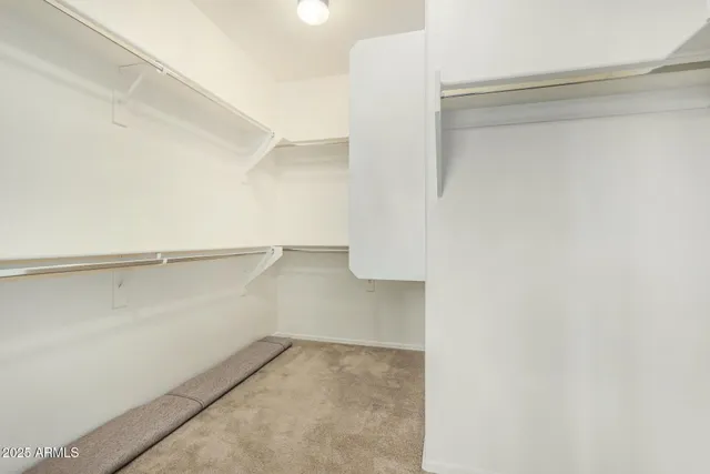 a view of walk in closet with empty racks