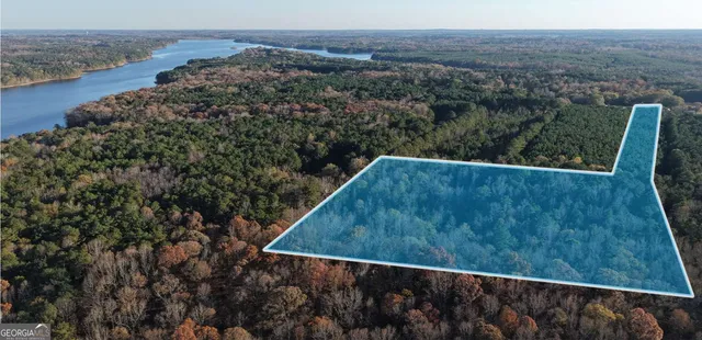 an aerial view of residential houses with outdoor space and trees