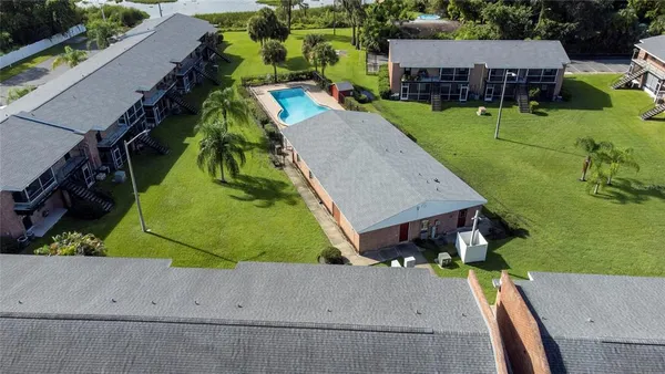 an aerial view of a house