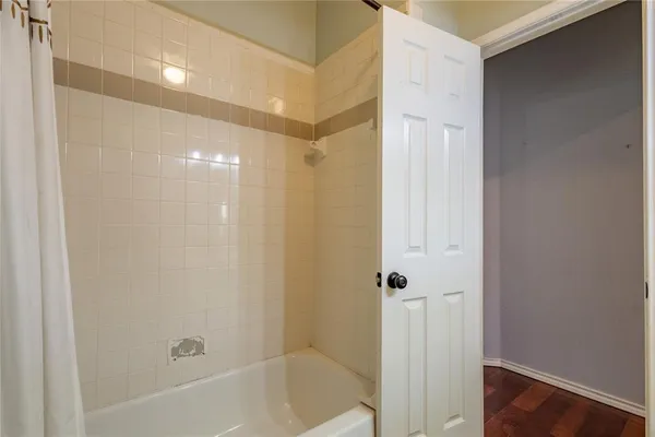 a bathroom with a bathtub