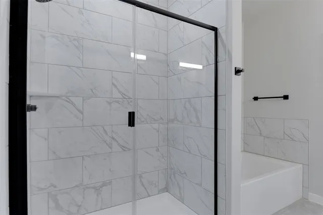 a bathroom with a bathtub