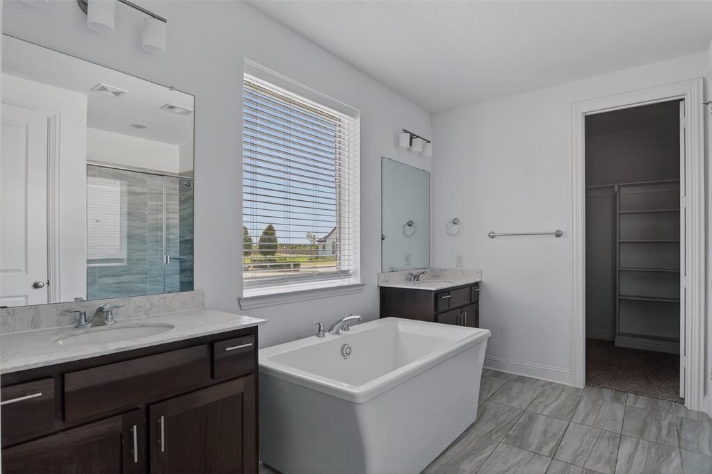 845 Ranchland Road Justin, TX 76247 - Photo 17 of 22 a bathroom with a sink a mirror and a bathtub