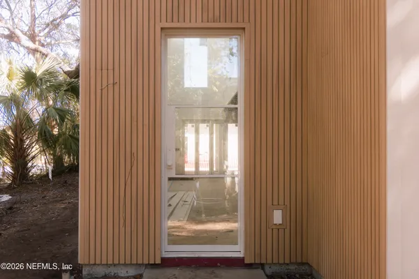 a view of wooden door