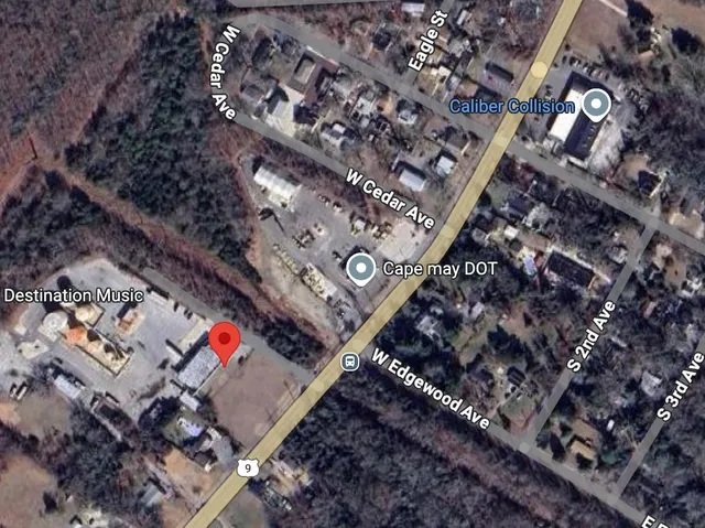 an aerial view of a yard