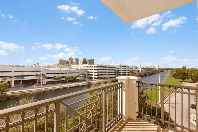 a view of a city from a balcony