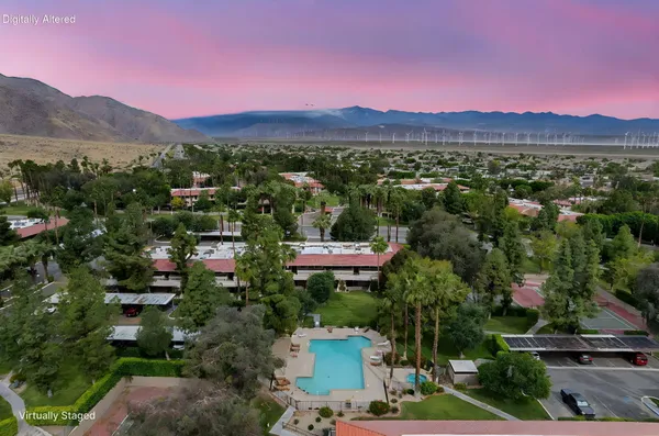 a view of a city with sunset