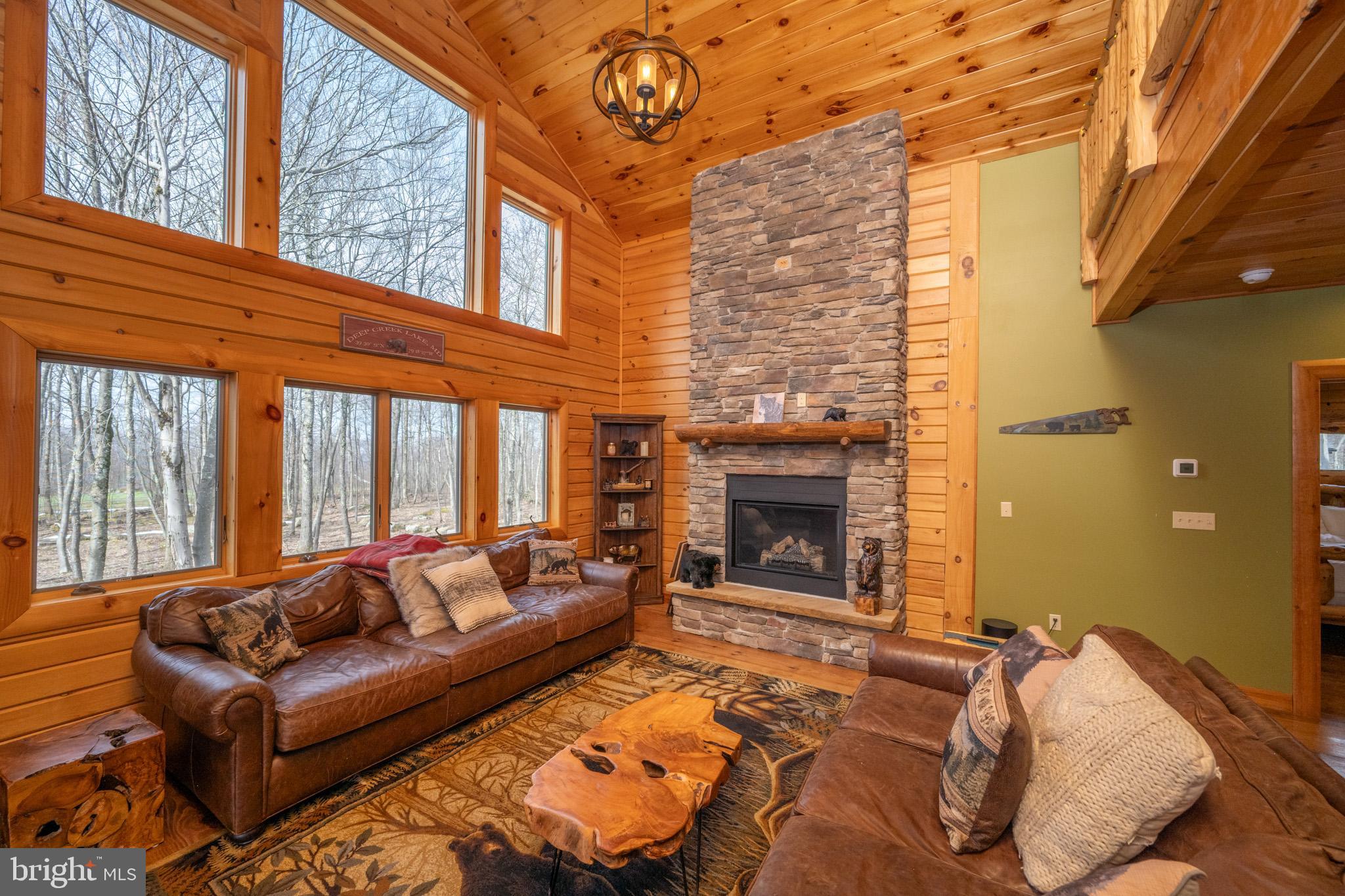 a living room with furniture a fireplace and a rug