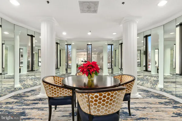a building outdoor space with patio furniture