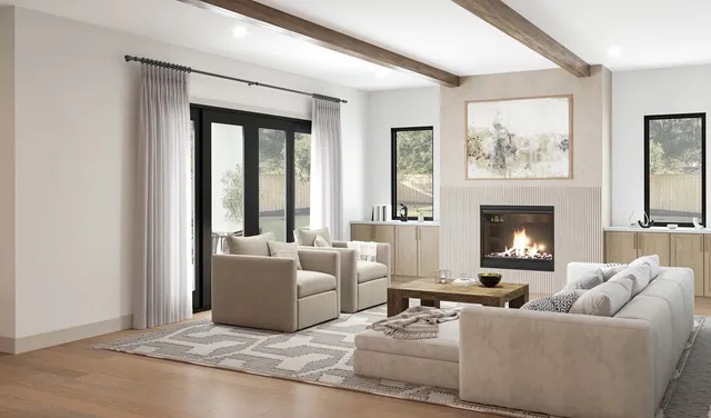 a bedroom with a bed a window and painting on the wall