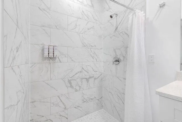 a bathroom with a shower