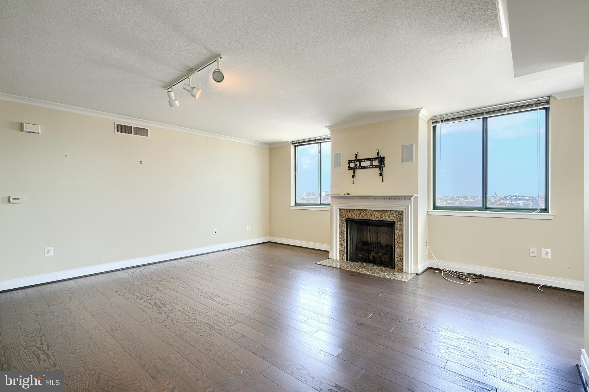 414 Water Street, Unit 1513 Baltimore, MD 21202 - Photo 4 of 43 an empty room with wooden floor fireplace and windows