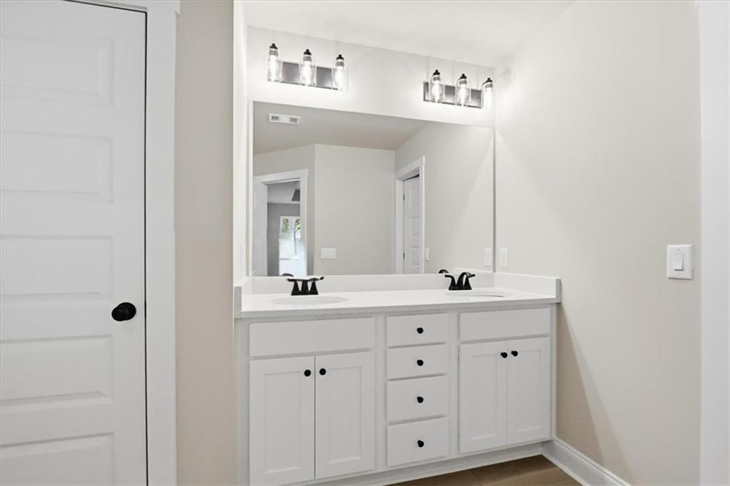 184 Rachel Lane Hartwell, GA 30643 - Photo 29 of 58 a bathroom with a double vanity sink and mirror