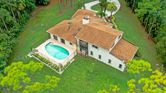 an aerial view of a house