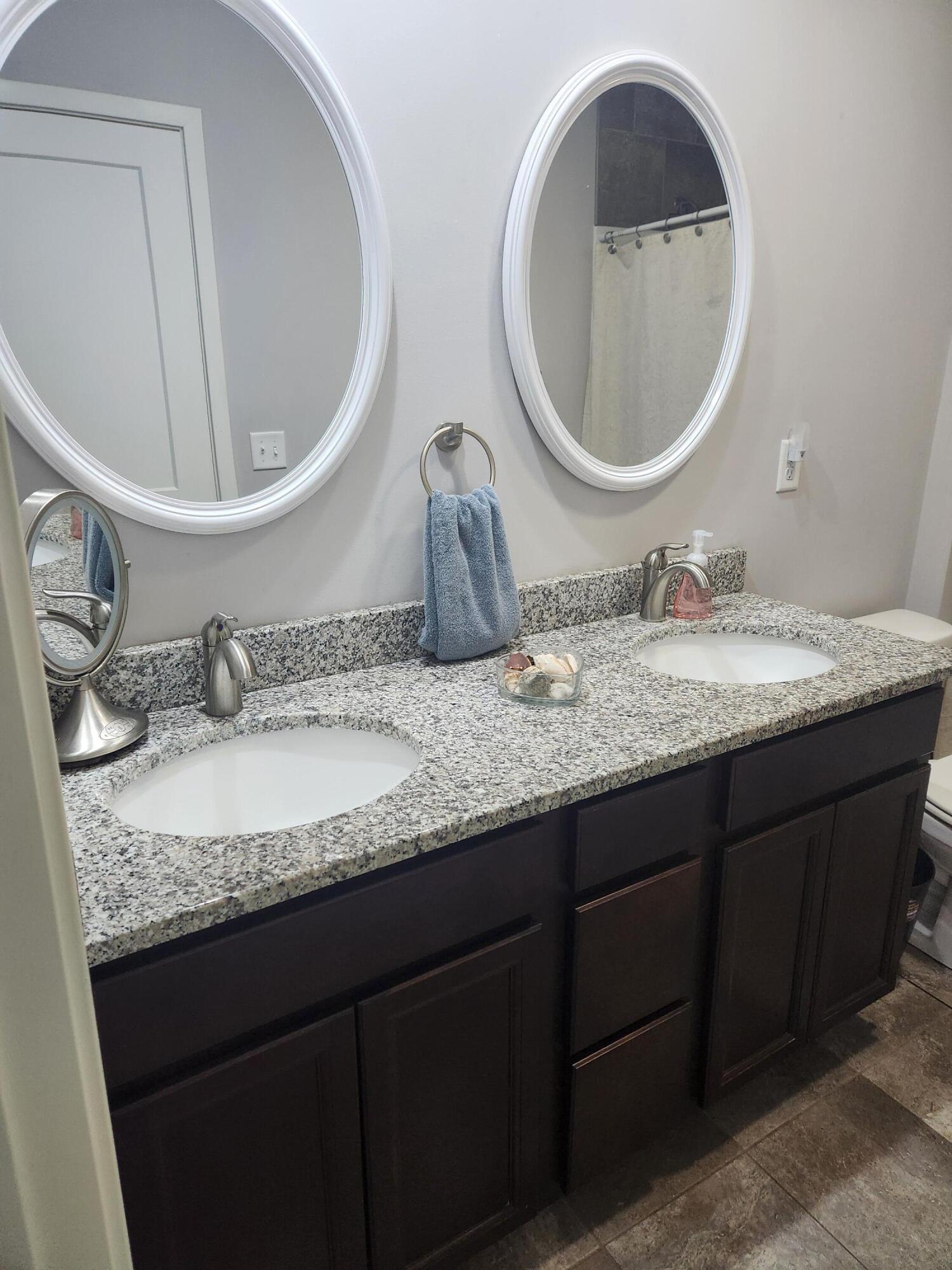 702 19th Street Southeast De Motte, IN 46310 - Photo 14 of 22 a bathroom with a granite countertop double vanity sinks and a mirror