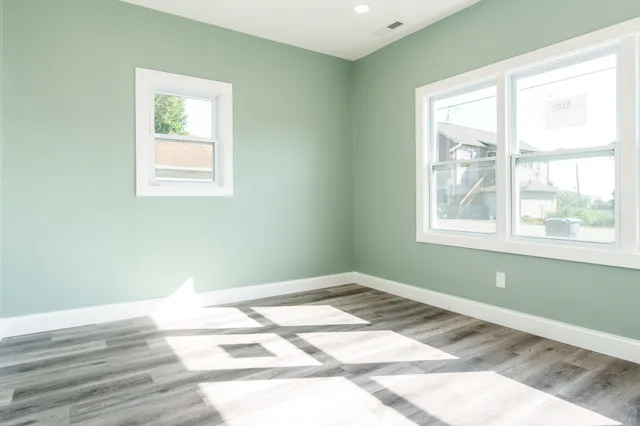 a view of a room with a window