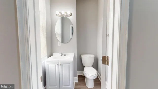 a bathroom with a toilet a sink and a mirror