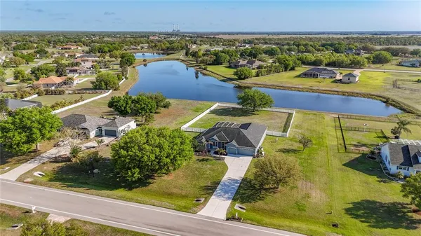 an aerial view of a residential houses with outdoor space