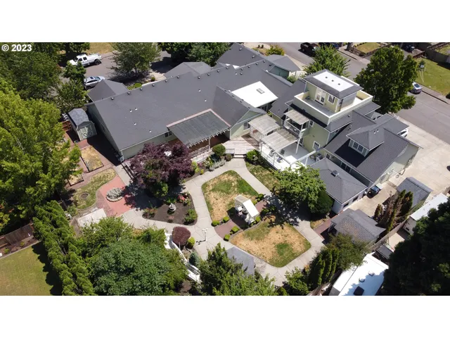 a view of a patio with a table chairs and a patio