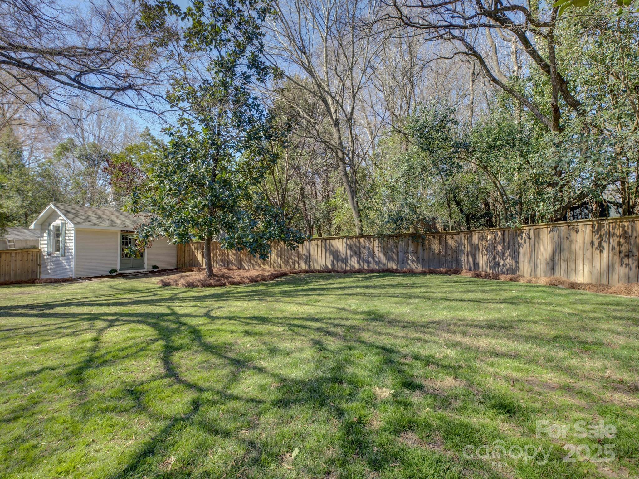 1225 Braeburn Road Charlotte, NC 28211 - Photo 36 of 45 a backyard of a house with trees and a wooden fence