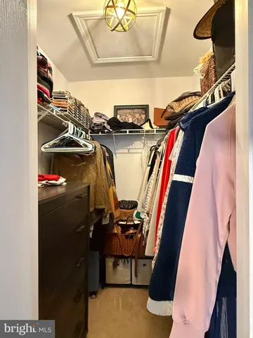 a view of walk in closet with clothes and shoes