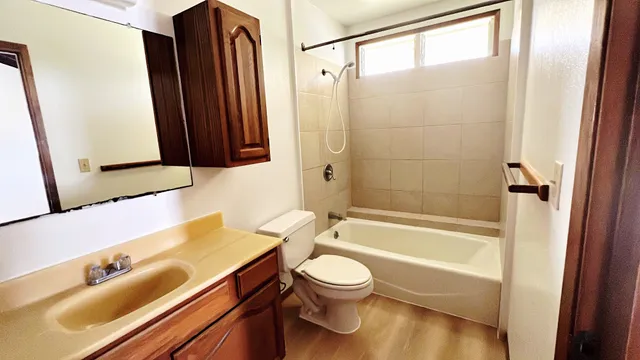 a bathroom with a sink a toilet and a bathtub
