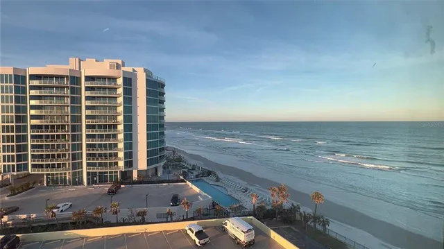 a view of building with ocean view