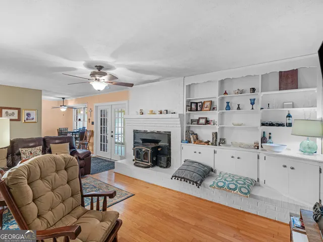 a view of wooden floor and workspace